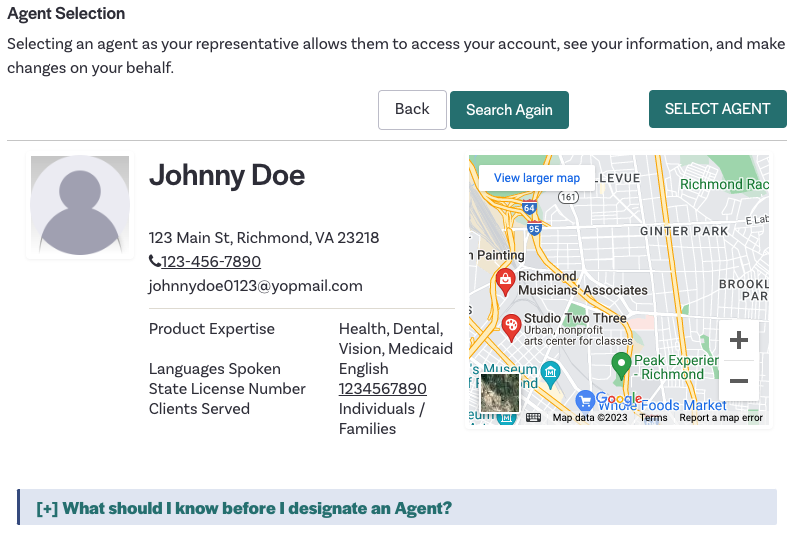 How do customers find an agent on Virginia's Insurance Marketplace